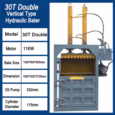 Presse à balles hydrauliques de type vertical double de 30 tonnes pour bouteilles en plastique PET